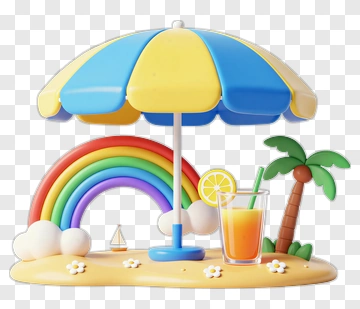 Colorful Beach Umbrella With Rainbow And Drink PNG