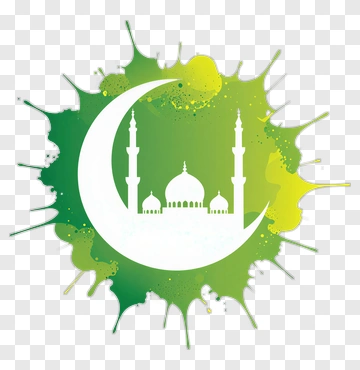 Green Crescent Moon And Mosque Design PNG