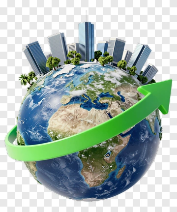3D Earth With Green Arrow And City Skyline PNG