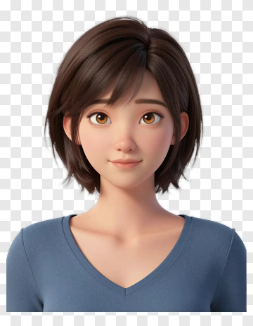 3D Young Woman With Short Brown Hair PNG