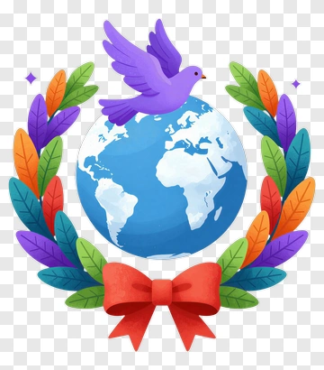 Colorful Earth With A Bird And Leaf Wreath PNG