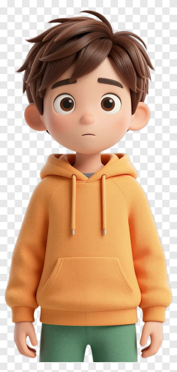 3D Cartoon Boy In Orange Hoodie PNG