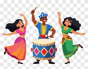 Dancers Celebrating With A Drummer PNG