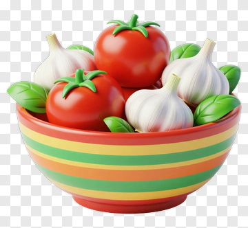 Colorful Bowl Of Tomatoes And Garlic PNG