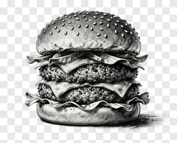 Black And White Burger With Three Layers PNG