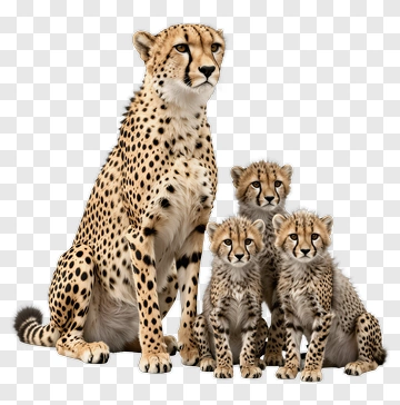 Cheetah Family With Three Cubs PNG