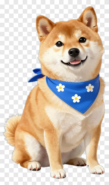 Shiba Inu Dog Wearing A Blue Bandana PNG