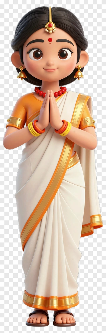 Cartoon Girl In Traditional Indian Attire With Praying Gesture PNG