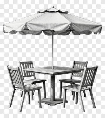 Wooden Patio Table With Umbrella And Chairs PNG