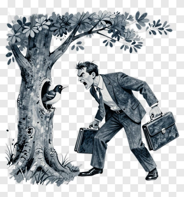 Angry Businessman Yelling At A Bird In A Tree PNG