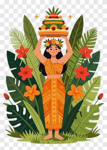 Woman Holding A Decorative Fruit Basket PNG