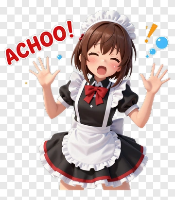 Maid Character Sneezing With Text PNG
