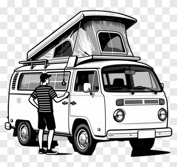 Vintage Camper Van With A Person PNG