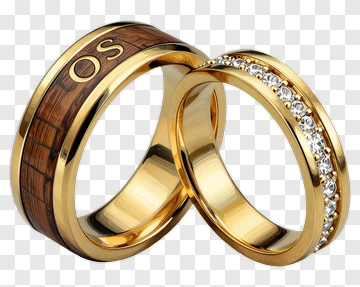 Gold Wedding Rings With Wood And Diamond Accents PNG