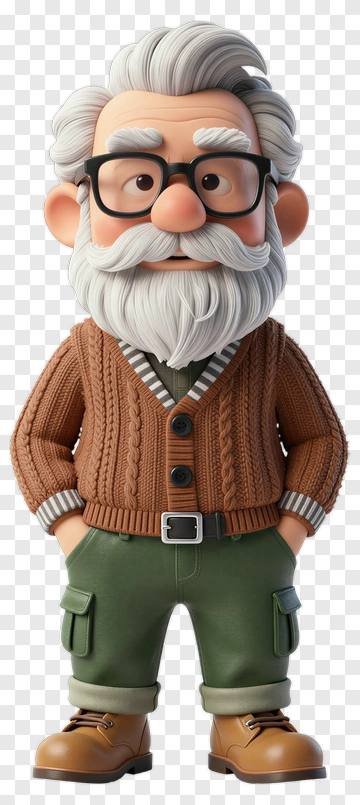 3D Elderly Man With Glasses And Sweater PNG