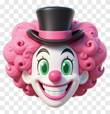 Cartoon Clown Face With Pink Hair And Black Hat PNG