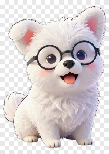 3D Cute White Dog With Glasses PNG