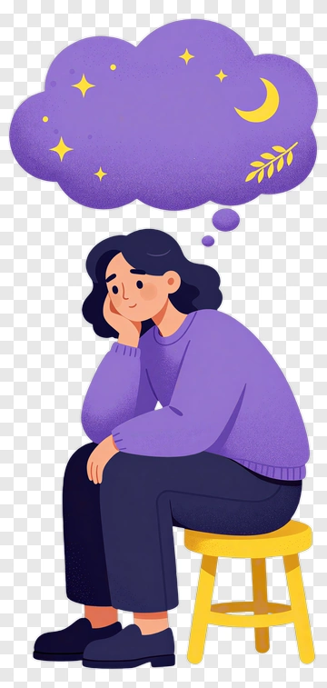 Thoughtful Woman Sitting On A Stool PNG