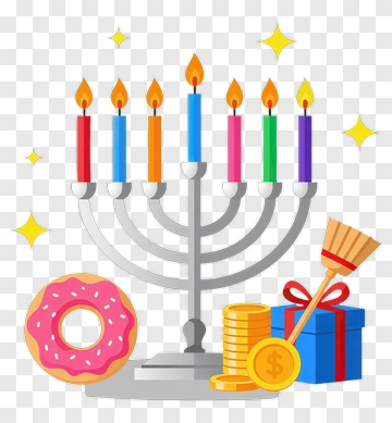 Hanukkah Menorah With Donut And Gift Box PNG