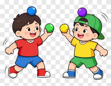 Cartoon Kids Playing With Colorful Balls PNG