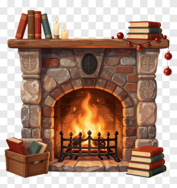 Cozy Fireplace With Books And Candles PNG