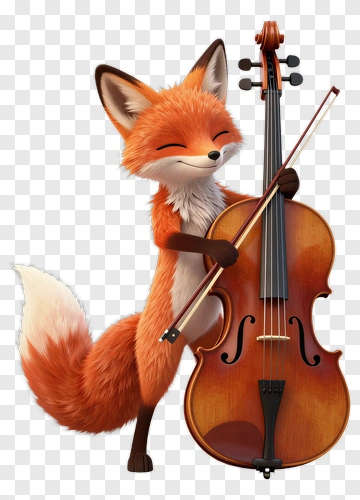 Cartoon Fox Playing A Cello PNG