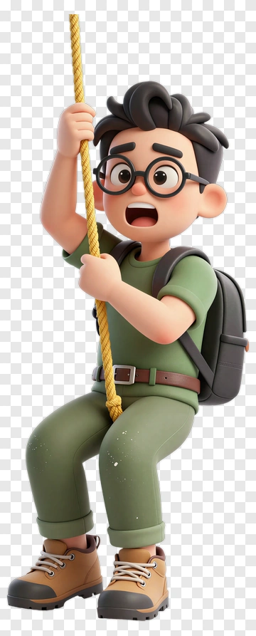 Cartoon Boy Climbing A Rope PNG