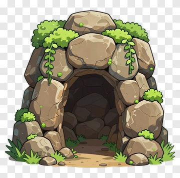 Cartoon Cave Entrance With Green Vines PNG