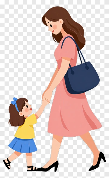 Happy Mother And Daughter Walking Together PNG