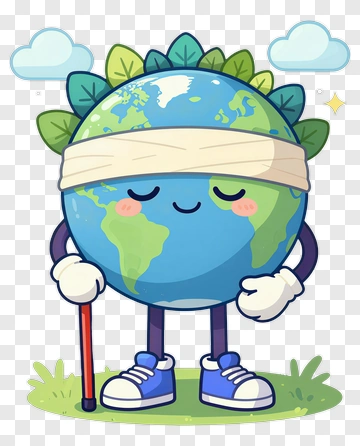 Cartoon Earth Character With A Cane PNG