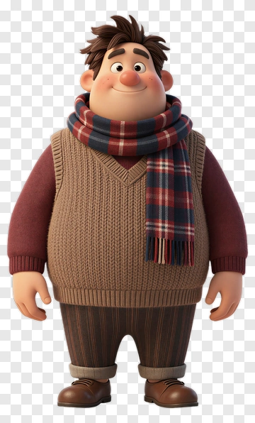 Cartoon Character Wearing A Scarf And Sweater PNG