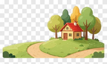 Cartoon House In A Green Landscape PNG