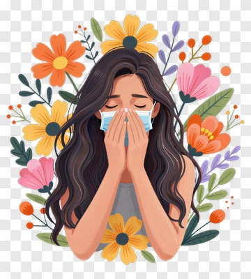 Woman Wearing Face Mask Surrounded By Flowers PNG