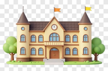 Cartoon School Building With Flags PNG