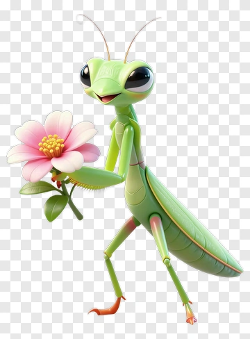 Cartoon Mantis Holding A Flower PNG