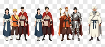 Fantasy Character Group In Medieval Attire PNG