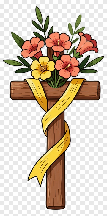 Floral Arrangement On Wooden Cross PNG