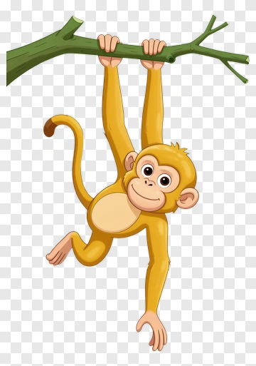 Cartoon Monkey Hanging From A Tree Branch PNG