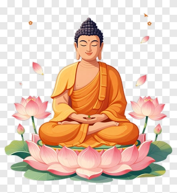 Buddha Sitting Among Lotus Flowers PNG
