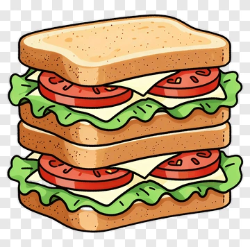 Cartoon Sandwich With Lettuce And Tomato PNG