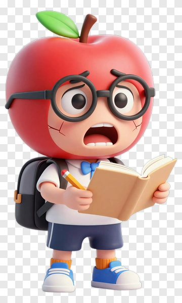 Cartoon Student With Apple Head Holding A Book PNG