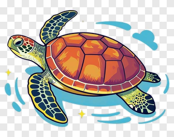 Colorful Cartoon Turtle Swimming PNG