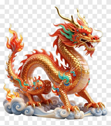 3D Chinese Dragon On Clouds PNG