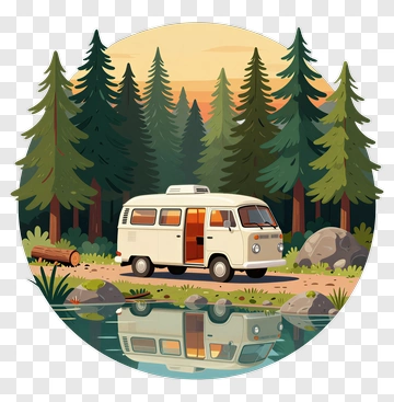 Camper Van By A Forest Lake PNG
