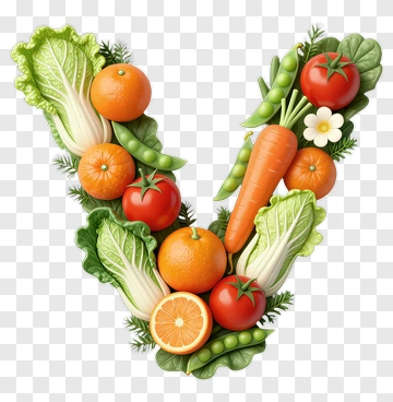 Vegetable And Fruit Composition Shaped As Letter V PNG