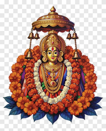 Hindu Goddess With Floral Garland And Umbrella PNG