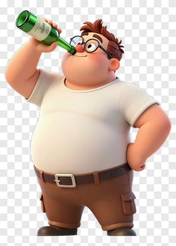 Cartoon Man Drinking From A Bottle PNG