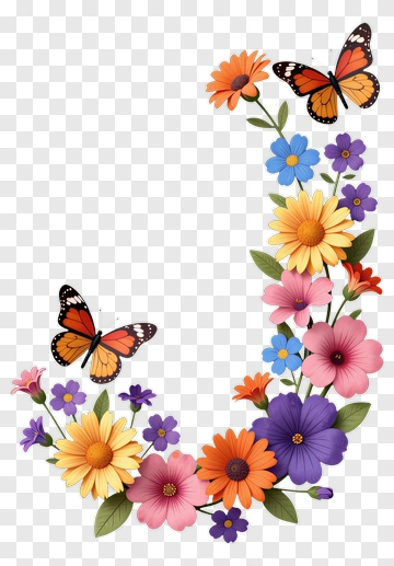 Colorful Floral Arrangement With Butterflies PNG