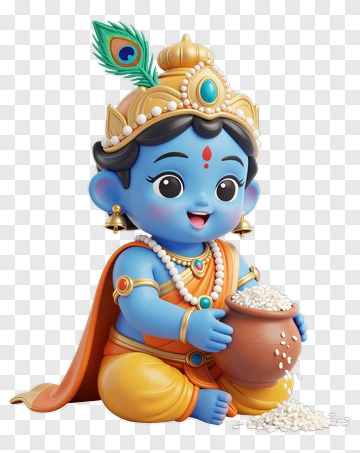 Cartoon Krishna Holding A Pot Of Rice PNG
