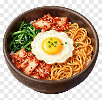 Colorful Bowl Of Noodles With Egg And Vegetables PNG